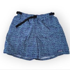 PATAGONIA Vintage River Shorts Swim Trunks with Belt Blue Abstract Print L
